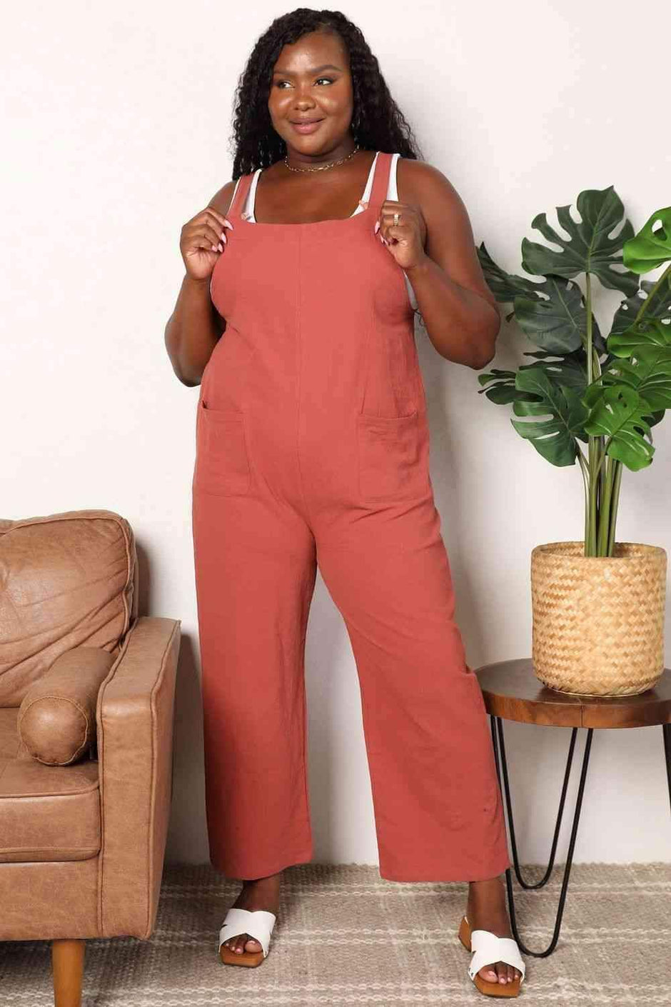 Double Take Wide Leg Overalls with Front Pockets - SwagglyLife Home & Fashion